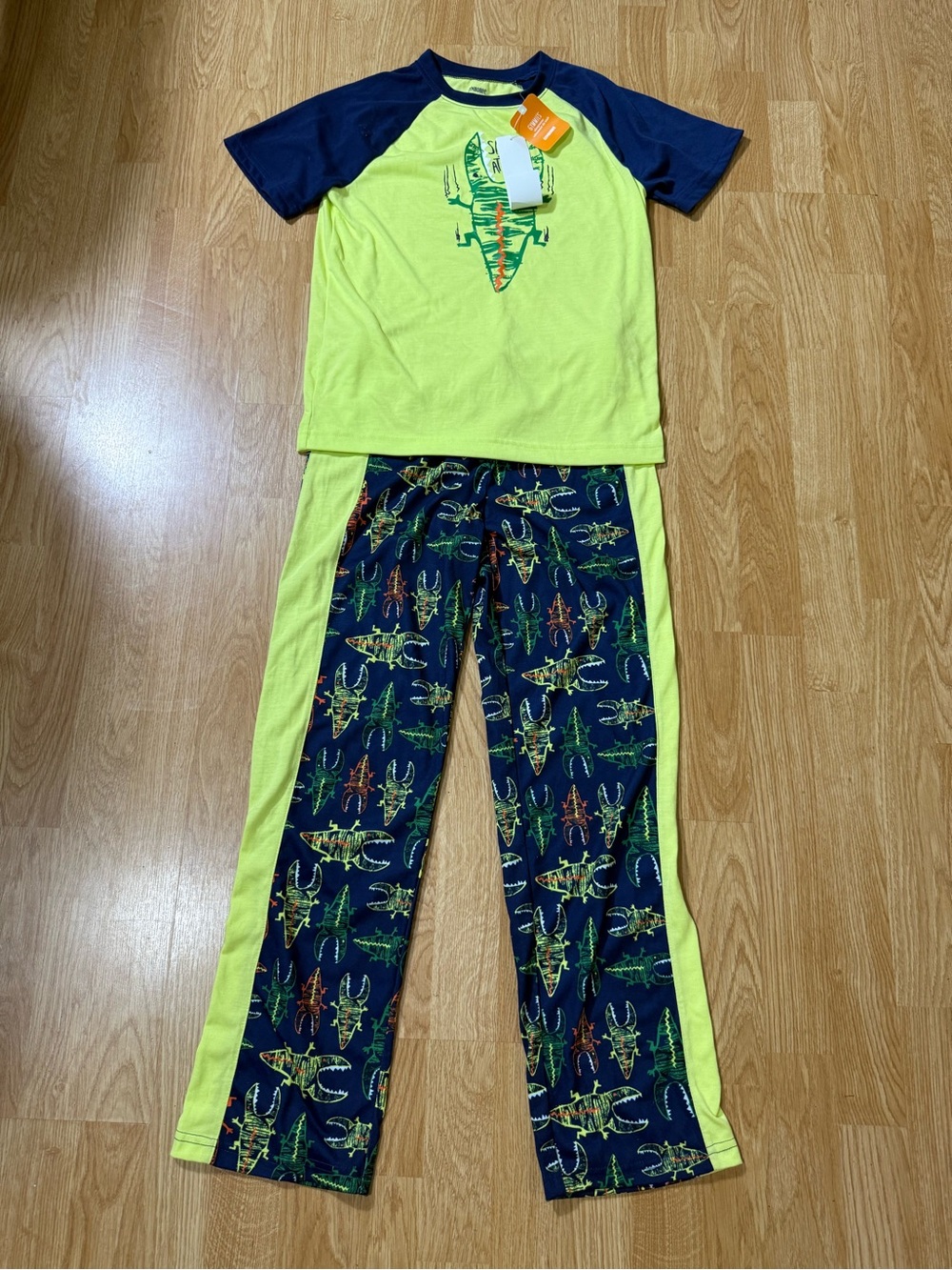 Gymboree Lime & Navy Alligator Two-Piece Pajama Set - Size L (10/12 )